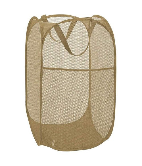 Popup Mesh Laundry Basket, Collapsible and Portable Clothes Washing Laundry Hamper with Reinforced Carry Handle (Beige)