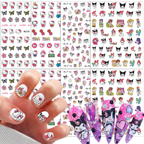 8 Sheets Cute Nail Art Stickers 3D Self Adhesive Kawaii Cartoon Butterfly Flowers Design Nail Decals Cute Nail Art Supplies Charm Cute Anime Decorations Decals for Women Girls Acrylic DIY Nail