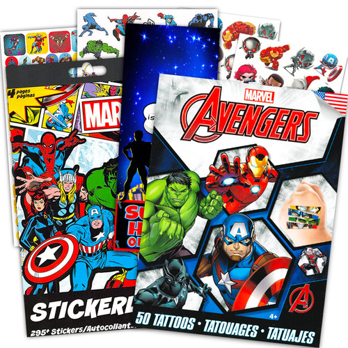 Marvel Avengers Party Favors Super Set ~ Bundle Includes 295+ Avengers Stickers and 50 Avengers Temporary Tattoos for Kids | Marvel Avengers Party Supplies