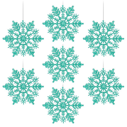 30ct 4''/100mm Plastic Glittered Snowflake Ornaments Sparkling Christmas Tree Decorations for Wedding,Thanksgiving,Party(Turquoise)