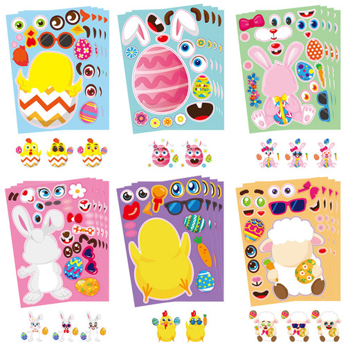 24PCS Easter Stickers for Kids, Easter Make A Face Animal Stickers with Easter Egg Themed Mix and Match Make Your Own Easter Stickers with Bunny, Egg, Sheep, Chick Easter Kids Party Favor Supplies