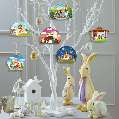36Pcs Religious Crafts He is Risen Stickers Make a He is Risen Scene Sticker Ornament Easter Tree Hanging Decorations Christian Craft Kits for Holy Night Religious Party Jesus