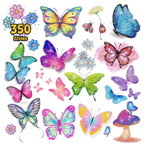 24 Sheets Butterfly Glitter Temporary Tattoos for Party, Butterfly Birthday Decorations Supplies for Girls, Kids Fake Tattoos Birthday Gifts Butterfly Party Decorations Favors
