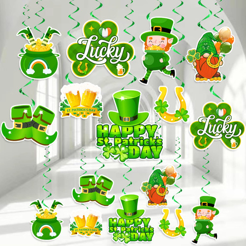 St Patricks Day Decorations Hanging Swirls, St. Patricks Day Decorations Shamrock Clover Leprechaun Horseshoe Ceiling Foil Streams for Lucky Day Home Irish Party Supplies