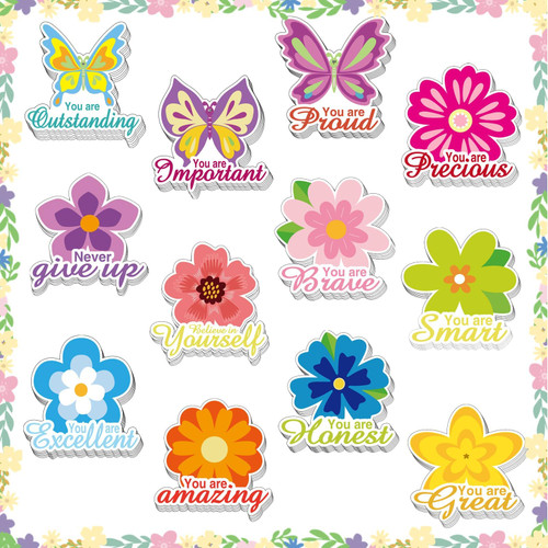 72 Pcs Spring Flowers Bulletin Board for Classroom Decoration Spring Flower Butterfly Motivational Positive Sayings Cutouts Supplies Spring Flower Accents Cutouts for School Decoration