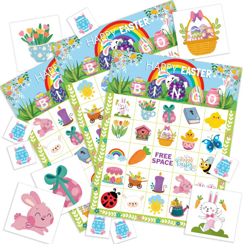 45PCS Easter Bingo Game Cards for 24 Players Easter Bingo Games for Classroom Activities Family Party Favors Easter Gifts Holiday Supplies