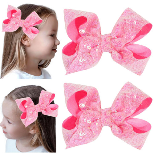 2 PCS 6 Inches Sequins Large Bows Alligator Hair Clip Hair Barrettes Accessories for Women Teens Girls Kids (Pink) 2 PCS 6 Inches Sequins Large Bows Alligator Hair Clip Hair Barrettes Accessories for Women Teens Girls Kids (Pink)