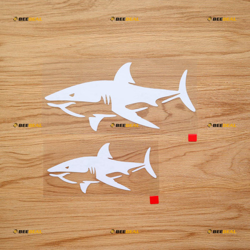 Shark Silhouette Great White Shark Fish Sticker Decal Vinyl 10152b - 2 Pack White, 5 Inches, 7 Inches - No Background for Car Boat Laptop Cup