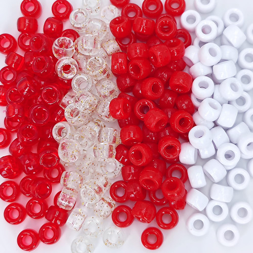 1000PCS 6x9mm Pony Beads Bulk, Red Pony Beads for Bracelets Making Kit, Kandi Beads, Hair Beads for Braids, Craft Beads for Jewelry Making (Red)