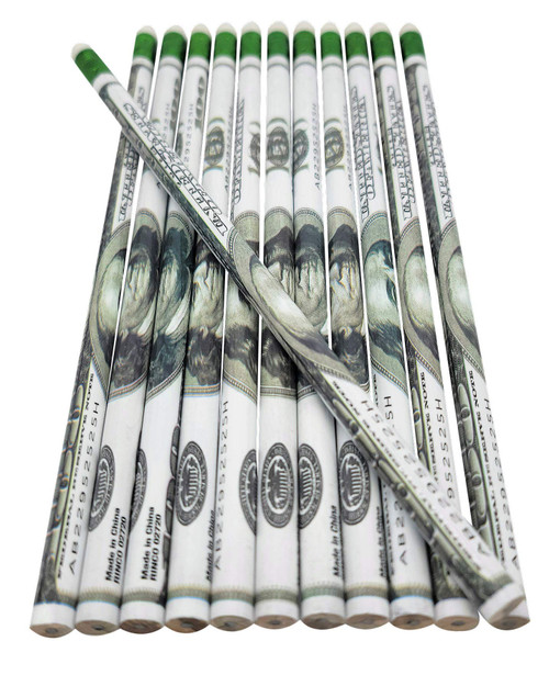 $100 Dollar Bill Pencils (7.5" Standard #2 LEAD) Stationery School Supplies (12 PACK)