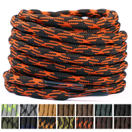 Wave Round Boot Shoelaces [2 Pairs] Non Sliping Heavy Duty Laces for Work Boots Hiking Boot Shoes (Orange Brown, 47 IN)