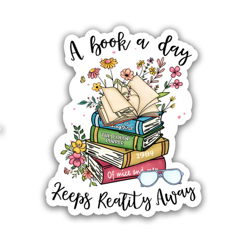 (3pcs) A Book A Day Keeps Reality Away Sticker, Bookish Sticker, Reading Stickers, Water Assistant Book Stickers for Laptop Phone Kindle Stickers, Booktok Stickers, Bookish Gifts (Size 2")