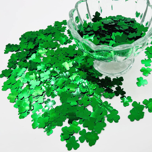 3000Pcs Green Confetti Glitter St. Patrick's Day Lucky Clover Shamrock Cutouts Glitter Irish Table Scatters for St. Patrick's Decorations (Green)