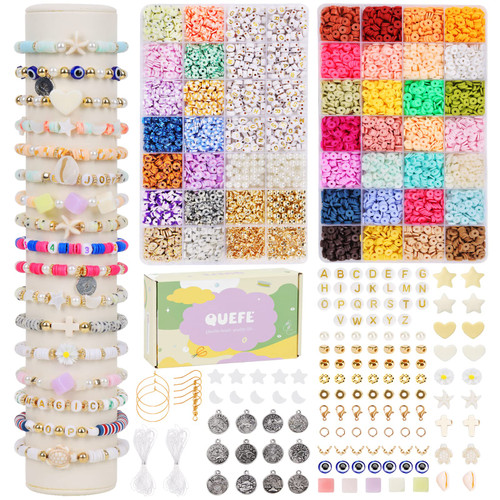 Quefe 9300pcs, 42 Colors Clay Beads for Bracelet Making Kit, Jewelry Making Kit for Adults, Polymer Heishi Beads for Preppy, Crafts Gifts Quefe 9300pcs, 42 Colors Clay Beads for Bracelet Making Kit, Jewelry Making Kit for Adults, Polymer Heishi Beads for Preppy, Crafts Gifts