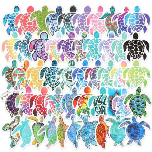 100 Pieces Summer Colorful Sea Turtle Stickers Sea Turtle Waterproof Vinyl Stickers Decal Ornament Sticker for DIY Laptop, Motorcycle, Bicycle, Luggage, Phone, Water Bottle, Skateboard