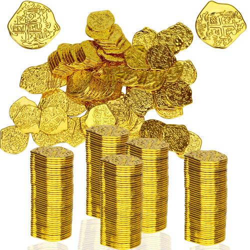 100 PCS Pirate Gold Coins Plastic Play Treasure Coins Pirate Treasure Fake Kids Toy Coins Bulk St.Patrick's Coin for Pirate Party Pirate Tokens Coins Toy Irregular Gold