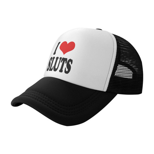 I Love Sluts Trucker hat Women Mesh Baseball Cap Sun Hat Fishing hat Men Hat Dad Hat Black