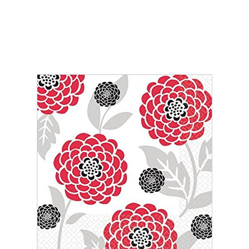 Decorative Tossed Mums Party Beverage Paper Napkins (16 Pack), 5 x 5", Black/White