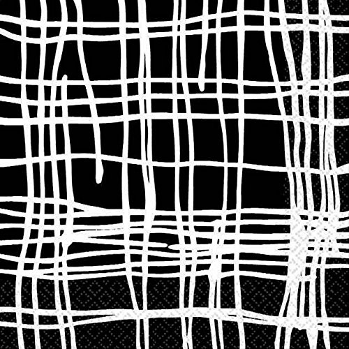Decorative Crosshatch Party Beverage Paper Napkins (16 Pack), 5 x 5, Black/White