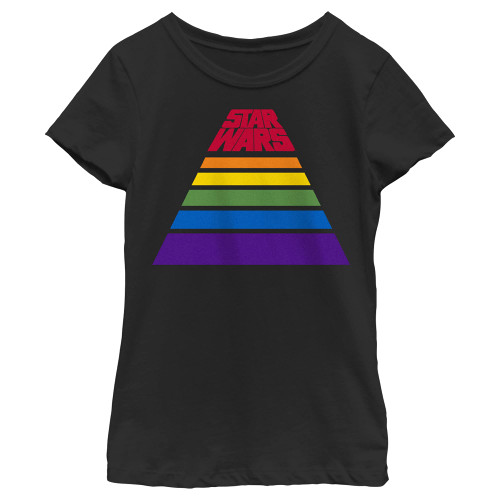 Star Wars Girl's Pride Rainbow Stripe Pyramid Logo T-Shirt Black, Medium