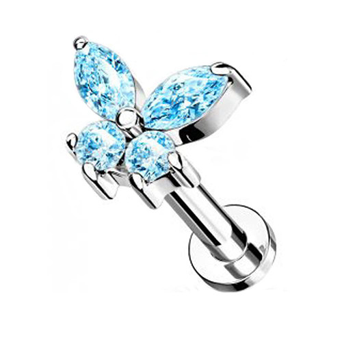 Butterfly 361L Surgical Stainless Steel Labret Monroe Piercing Studs for Women Girls Men Crystal Cubic Zirconia Tragus Cartilage Nose Helix Stud Earring Dainty Body Jewelry 16G (Blue CZ)