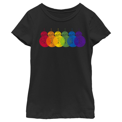 Star Wars Girl's Bb8 Rainbows Logo Short Sleeve Tee Shirt, Black, Medium