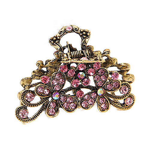 Retro Flowers Hair Claw Clip for Women Lady Vintage Alloy Rhinestone Hair Jaw Clips Hairpin Fancy Hair Barrette Clamp (Pink)