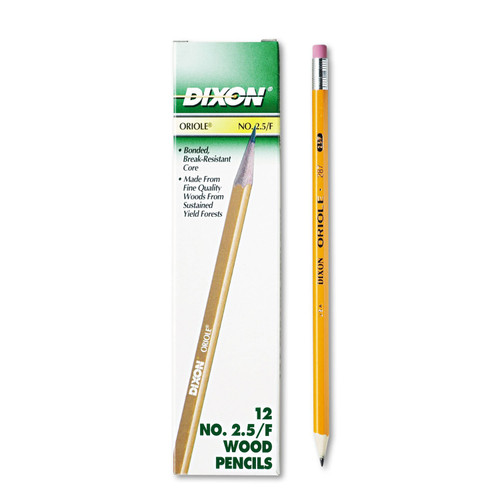 12875 Oriole Woodcase Pencil, F #2.5, Yellow, Dozen