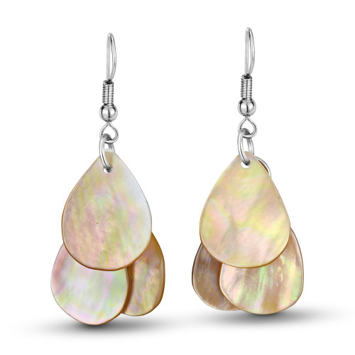 Lush Trio of Natural Brown Lip Shell Teardrop Dangle Earrings, solar eclipse earrings