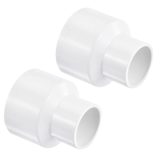PVC Reducer Pipe Fitting 50mm to 32mm ID, 2 Pack Straight Coupling Adapter Connector, White