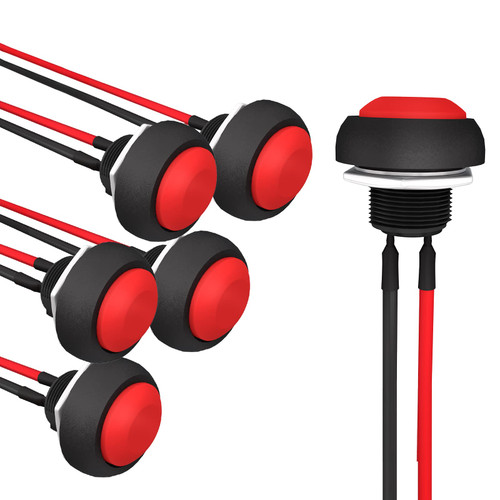 12mm Momentary Push Button Switch Mini Round Switch Waterproof 1A 250V AC SPST NO 2 Pin PBS-33B with Pre-soldered Wire 6Pcs (Red)