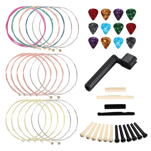 Guitar Accessories Guitar Strings Replacement Changing Tool Including Guitar Acoustic Strings, Picks, String Winder, Bridge Pins, Picks for Guitar Players Beginners