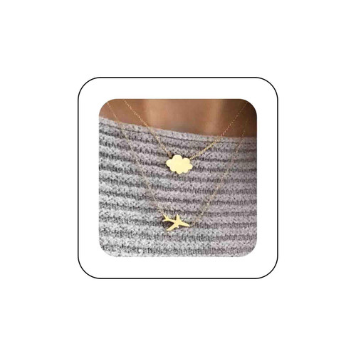 Bohemia Layered Gold Necklace Choker Aircraft Plane Pendant Necklace Tiny Cloud Chain Necklace Airplane Choker Necklace Cute Cloud Necklace Jewelry for Women and Girls