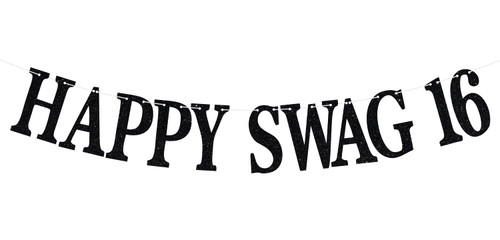 Happy 16th Birthday Banner, Happy Sweet 16, Happy Swag16, Black Glitter 16th Birthday Decorations, Teens 16th Birthday Party Supplies Backdrop/Gifts Happy 16th Birthday Banner, Happy Sweet 16, Happy Swag16, Black Glitter 16th Birthday Decorations, Teens 16th Birthday Party Supplies Backdrop/Gifts