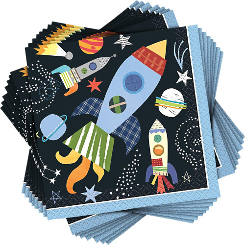 Multicolor Outer Space Paper Beverage Napkins - Pack of 16 - Eye-Catching Party Accessory For Ultimate Celebration Fun