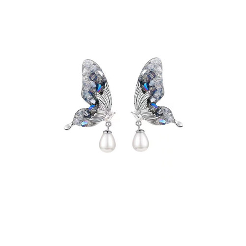 Silver Pearl Earrings Rhinestone Butterfly Earrings for Women,Shiny Drop Dangle Butterfly Colorful Earrings Statement Stud Earrings for Girls Summer Gift (Silver) Silver Pearl Earrings Rhinestone Butterfly Earrings for Women,Shiny Drop Dangle Butterfly Colorful Earrings Statement Stud Earrings for Girls Summer Gift (Silver)