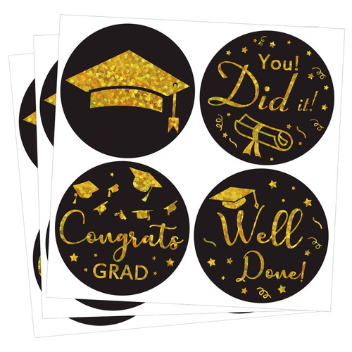 Graduation Stickers 2 inch Metallic Graduation Thank You Labels Class of 2024 Grad Stickers Graduation Hat Sealing for College High School Party Favors Chocolate Envelopes Decor 200pcs (Color1)