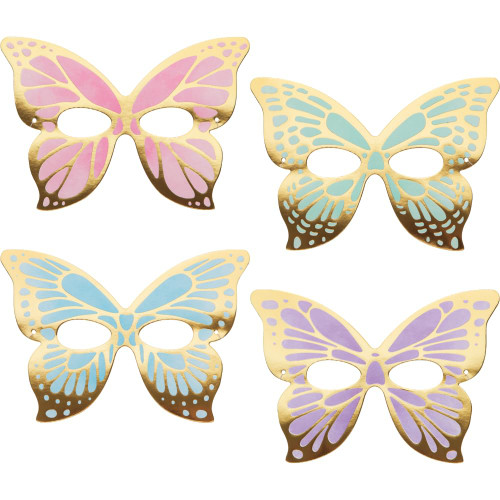 Golden Butterfly Paper Masks, 8 ct