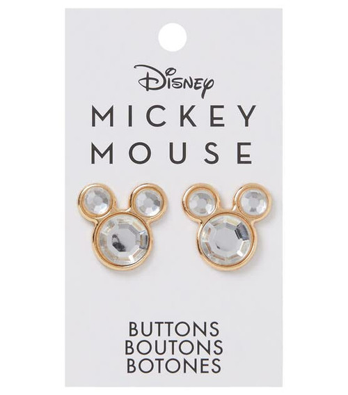 Disney Mickey Minnie Mouse Buttons Set of 2 Metal with Clear Crystals