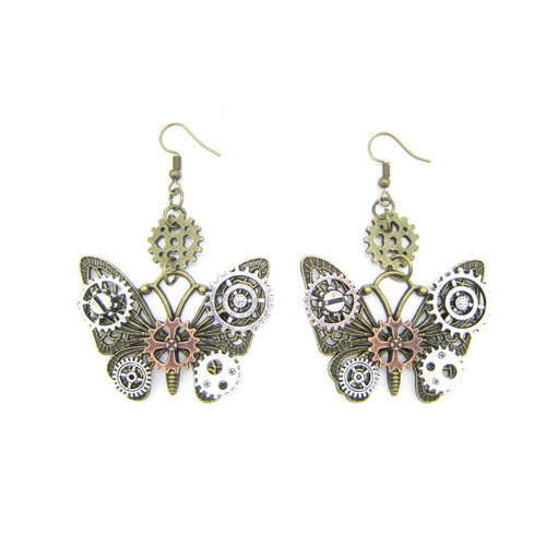 Steampunk Gears Earrings,Antique Bronze Vintage Butterfly-shape Exaggerated Drop Dangle Earring for Women, Girls