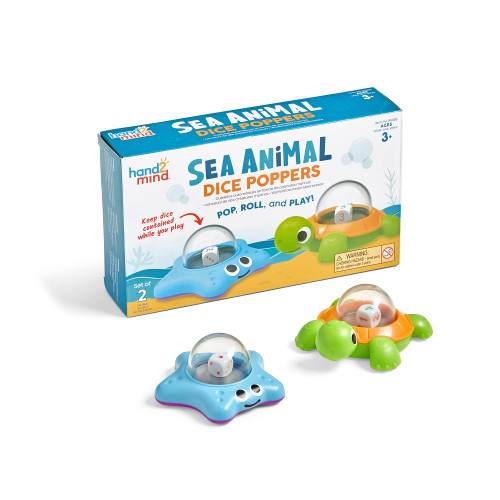 Sea Animals Dice Poppers, Math Dice Popper, Game Replacement Dice Roller, Dice Games for Kids, Board Game Accessories, Family Game Night, Kids Travel Activity, Fun Classroom Games (Set of 2)