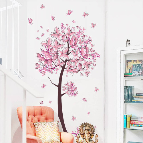 Beautiful Butterfly Tree Wall Decals Living Room Branch Butterflies Hearts Vinyl Sticker for Nursery Bedroom Kids Room Decor Art Mural DIY PVC Decorations