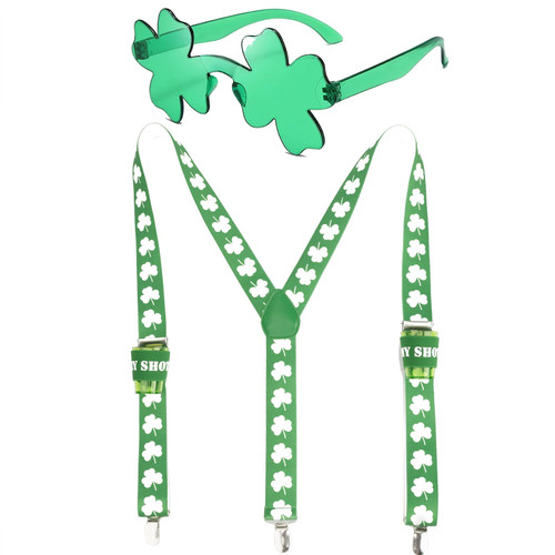 St-Patricks-Day Accessories Suspenders - 2Pack: Party Favors Green Shamrock Glasses & Suspender : Saint Patrick Costume(Once Size Fit Most)