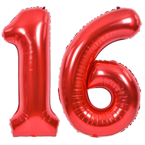 40 Inch Red Large Numbers Balloons Number 16 Digit 16 Helium Balloons, Foil Mylar Big Number Balloons for Birthday Party Anniversary Supplies Decorations