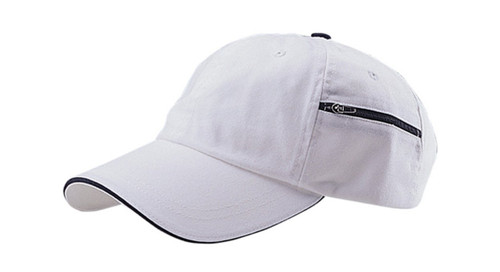 G Men's Low Profile Pigment Dyed Twill Washed Adjustable Cap with Zipper Pocket (White)