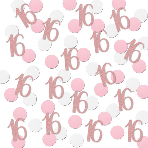Rose Gold 16 Confetti, 16th Glitter Birthday Number Confetti, 200pcs Anniversary Party Table Decoration Supplies