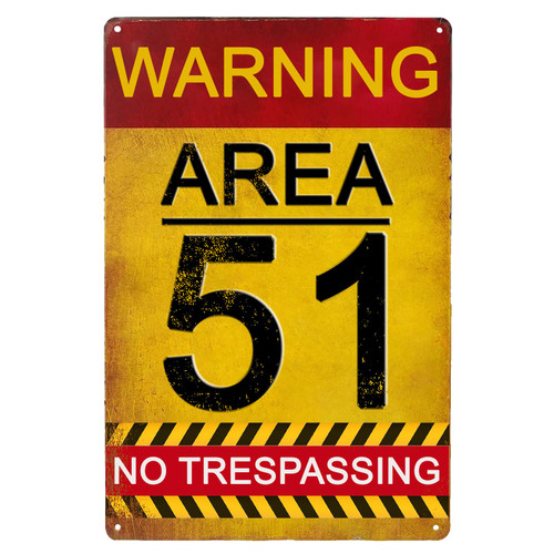 Vintage Warning Metal Signs Area 51 No Trespassing Tin Sign,Military Retro Tin Plaque Garage Decor Home Man Cave Bar Cafe Wall Art Decoration 8x12 Inches