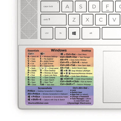 SYNERLOGIC Pride Windows PC Reference Keyboard Shortcut Sticker - Laminated Vinyl, No-Residue Adhesive, for Any 15" and Larger PC Laptop or Desktop (5-Pack)
