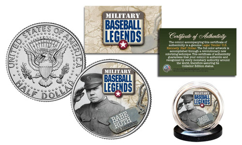 Babe Ruth - Military Reserves Baseball Genuine JFK Kennedy Half Dollar U.S. Coin Babe Ruth - Military Reserves Baseball Genuine JFK Kennedy Half Dollar U.S. Coin