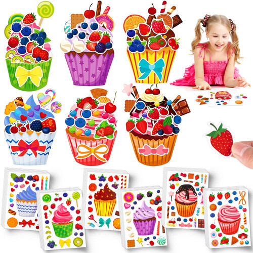 48 Sheets Colorful Cupcake Stickers for Kids - Scented Treats and Sweets Sticker Make Your Own Stickers, Mix and Match Dessert Stickers for Kids Party Favors